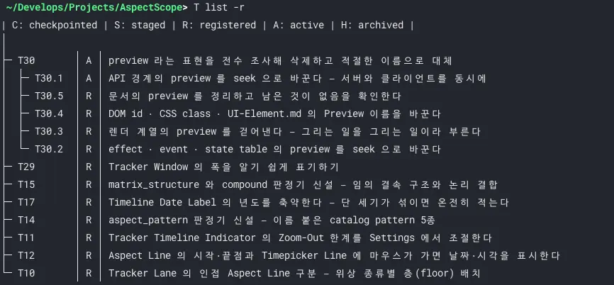 Kontexus CLI 태스크 트리 화면